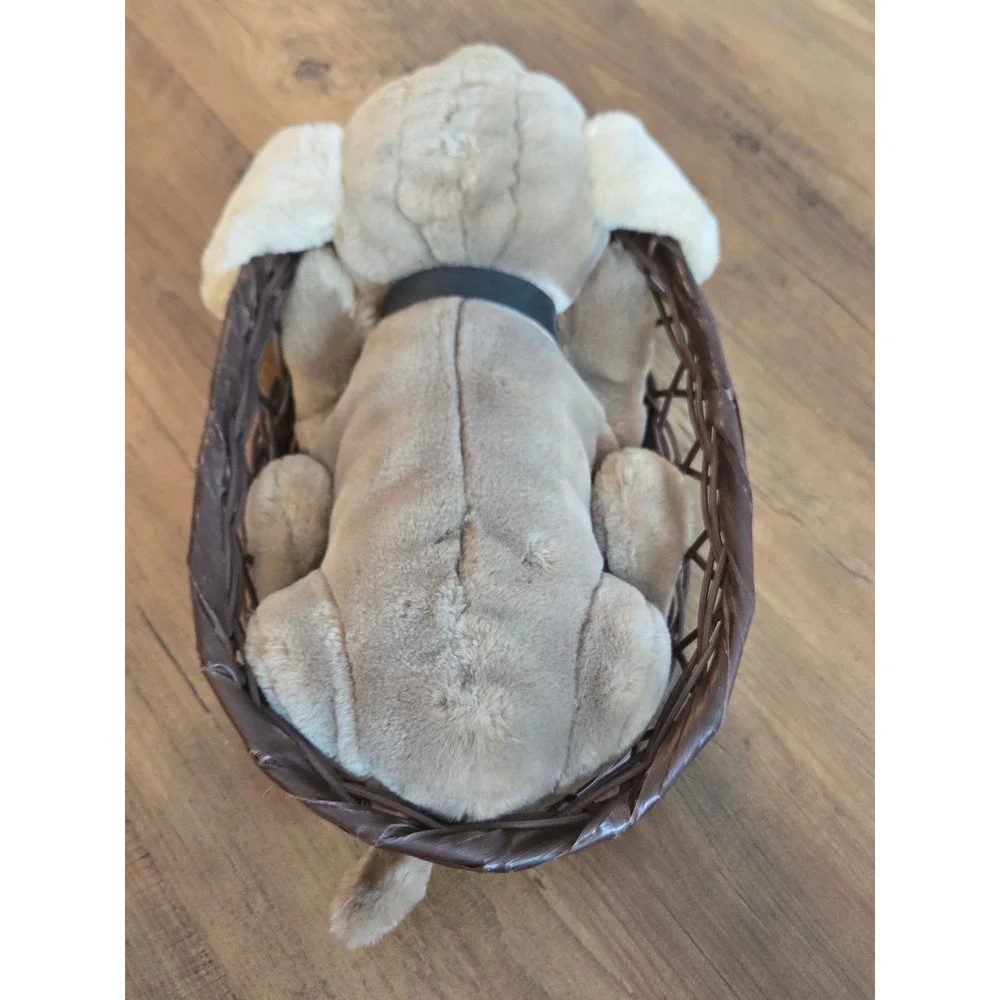 Vintage 1985 Animal Playthings Inc Plush Dog with Woven Basket Tan Puppy Korea